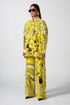 Buy_Pocketful Of Cherrie_Yellow Cotton Twill Print Abstract Riviera Pant  _at_Aza_Fashions