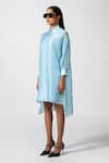 Buy_Pocketful Of Cherrie_Blue Silk Tabby Plain Collared Neck Serafina High Low Dress  _Online_at_Aza_Fashions