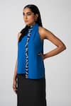 Buy_Pocketful Of Cherrie_Blue 100% Polyester Embroidered Bead High Sapphire Twist Halter Top  _Online_at_Aza_Fashions