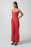 Buy_Pocketful Of Cherrie_Red 100% Cotton Solid Straight Adventure Ready Strapless Jumpsuit  _at_Aza_Fashions