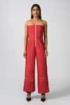 Buy_Pocketful Of Cherrie_Red 100% Cotton Solid Straight Adventure Ready Strapless Jumpsuit  _Online_at_Aza_Fashions