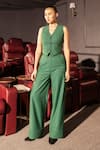 Buy_Pocketful Of Cherrie_Green 80% Polyester Solid Tailored Cross Weave Pant  _at_Aza_Fashions