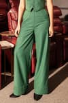 Shop_Pocketful Of Cherrie_Green 80% Polyester Solid Tailored Cross Weave Pant  _at_Aza_Fashions