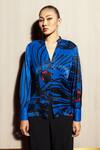 Buy_Pocketful Of Cherrie_Blue 100% Polyester Printed Abstract Collared V Shirt _at_Aza_Fashions