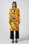 Shop_Pocketful Of Cherrie_Yellow 100% Cotton Printed Abstract Lapel Bold Sunshine Overcoat  _at_Aza_Fashions