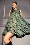 Buy_Pocketful Of Cherrie_Green 100% Silk Printed Abstract Round Enchanted Monroe Dress  _Online_at_Aza_Fashions