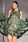 Shop_Pocketful Of Cherrie_Green 100% Silk Printed Abstract Round Enchanted Monroe Dress  _at_Aza_Fashions