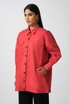 Shop_Pocketful Of Cherrie_Red 100% Cotton Embroidered Thread Signature Long Oversized Jacket _at_Aza_Fashions