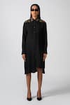 Buy_Pocketful Of Cherrie_Black 100% Polyester Drifted Allure Pleated Midi Shirt Dress _at_Aza_Fashions
