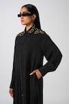 Shop_Pocketful Of Cherrie_Black 100% Polyester Drifted Allure Pleated Midi Shirt Dress _at_Aza_Fashions