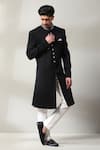 Buy_Soniya G_Black Duplin Embroidery Zardozi Neckline Sherwani Set _at_Aza_Fashions