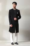 Shop_Soniya G_Black Duplin Embroidery Zardozi Neckline Sherwani Set _Online_at_Aza_Fashions