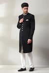 Soniya G_Black Duplin Embroidery Zardozi Neckline Sherwani Set _at_Aza_Fashions