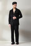 Buy_Soniya G_Black Suede Velvet Embellished Swarovski Shirt And Pant Set _at_Aza_Fashions