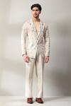 Soniya G_Ivory Handloom Embellished Swarovski Jacket Pant Set _Online_at_Aza_Fashions