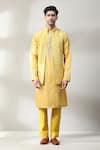 Shop_Soniya G_Yellow Silk Embroidery Zari Thread Mirror Bundi And Kurta Set _Online_at_Aza_Fashions