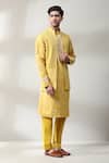 Soniya G_Yellow Silk Embroidery Zari Thread Mirror Bundi And Kurta Set _at_Aza_Fashions