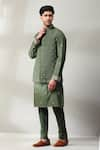 Soniya G_Green Silk Embroidery Mirror Pleated Bundi And Kurta Set _at_Aza_Fashions