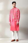 Buy_Soniya G_Pink Silk Embroidery Mirror Thread Work Bundi And Kurta Set _at_Aza_Fashions