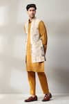 Shop_Soniya G_Yellow Handloom Printed Botanical Bundi And Kurta Set _Online_at_Aza_Fashions