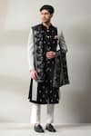 Buy_Soniya G_Grey Velvet Embroidery Thread Sherwani Set _at_Aza_Fashions