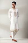 Soniya G_Off White Silk Embroidery Bead Bundi And Kurta Set _at_Aza_Fashions