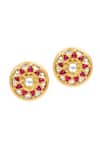Shop_Sangeeta Boochra_Gold Plated Stones Floral Kundan Embellished Studs _at_Aza_Fashions