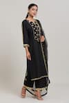 Shop_Aaryaa By Kashveen Kohli_Black Silk Embroidered Bead Notched Floral Yoke Kurta Pant Set _Online_at_Aza_Fashions