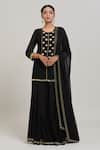 Buy_Aaryaa By Kashveen Kohli_Black Georgette Embroidered Acrylic Round Short Kurta Sharara Set _at_Aza_Fashions