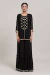 Aaryaa By Kashveen Kohli_Black Georgette Embroidered Acrylic Round Short Kurta Sharara Set _Online_at_Aza_Fashions