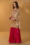 Buy_TULPALAV_Gold Kurta And Gharara Silk Velvet Embroidered Kashmiri Tilla Notched Round Set_Online_at_Aza_Fashions