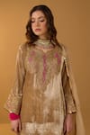 Shop_TULPALAV_Gold Kurta And Gharara Silk Velvet Embroidered Kashmiri Tilla Set  _Online_at_Aza_Fashions