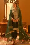 Buy_TULPALAV_Green Kurta And Salwar Silk Velvet Embroidered Kashmiri Tilla V Neck Pheran Set_at_Aza_Fashions