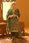 Shop_TULPALAV_Green Kurta And Palazzo Silk Embroidered Kashmiri Tilla Sequin Hand Pheran Set_at_Aza_Fashions