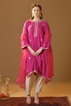 Buy_TULPALAV_Pink Kurta And Salwar Linen Handwork Paisley Hand Embroidered Pheran Set_at_Aza_Fashions