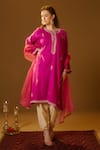 Shop_TULPALAV_Pink Kurta And Salwar Linen Handwork Paisley Hand Embroidered Pheran Set_at_Aza_Fashions