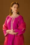 TULPALAV_Pink Kurta And Salwar Linen Paisley Hand Embroidered Pheran Set  _at_Aza_Fashions