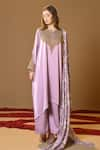 Buy_TULPALAV_Purple Kaftan Double Twill Satin Handwork Pearl Embroidered Set  _at_Aza_Fashions