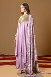 Buy_TULPALAV_Purple Kaftan Double Twill Satin Handwork Dabka Notched Pearl Embroidered Set_Online_at_Aza_Fashions