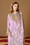 Shop_TULPALAV_Purple Kaftan Double Twill Satin Handwork Dabka Notched Pearl Embroidered Set_Online_at_Aza_Fashions