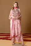 Buy_TULPALAV_Pink Kaftan And Palazzo Satin Handwork Dabka Floral Printed Set  _at_Aza_Fashions