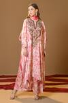 Buy_TULPALAV_Pink Kaftan And Palazzo Satin Handwork Dabka Floral Printed Set  _Online_at_Aza_Fashions