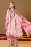 Shop_TULPALAV_Pink Kaftan And Palazzo Satin Handwork Dabka Floral Printed Set  _Online_at_Aza_Fashions