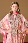 TULPALAV_Pink Kaftan And Palazzo Satin Handwork Dabka Floral Printed Set  _at_Aza_Fashions