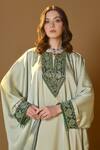 TULPALAV_Green Kaftan Double Twill Satin Embroidered Asymmetric Palazzo Set  _at_Aza_Fashions