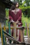 Buy_TULPALAV_Maroon Kaftan And Palazzo Hammered Crepe Handwork Ghungroo Embroidered Set