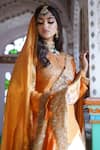 Shop_TULPALAV_Orange Kurta And Lehenga Organza Embroidered Kashmiri Tilla Notched Blouse Set _Online_at_Aza_Fashions