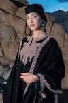 TULPALAV_Black Kurta Pure Pashmina Handwork Kashmiri Hand Tilla Notched Work Pheran Set_Online_at_Aza_Fashions