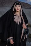 Buy_TULPALAV_Black Kurta Pure Pashmina Handwork Kashmiri Hand Tilla Notched Work Pheran Set_Online_at_Aza_Fashions