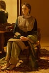 Shop_TULPALAV_Green Kurta Silk Velvet Embroidered Kashmiri Tilla Round Pheran Straight Set _at_Aza_Fashions